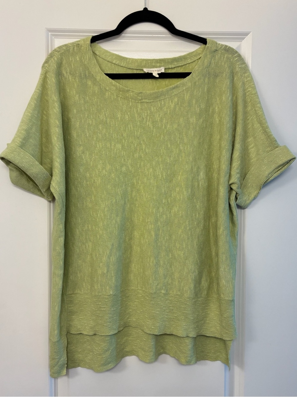 EILEEN FISHER Short Sleeve Linen Cotton Blend Top Green Women’s Size Medium